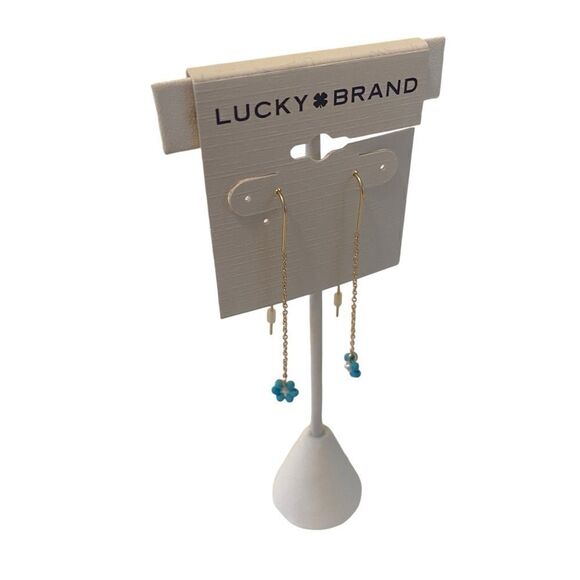 Faux Turquoise & Goldtone Flower Threader Earrings. - Picture 2 of 6